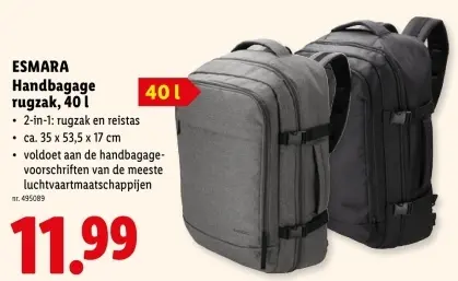 Promotie: Handbagage rugzak