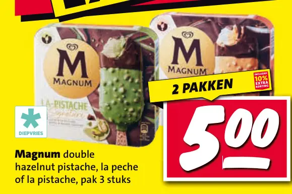 Aanbieding: Magnum double hazelnut pistache, la peche of la pistache