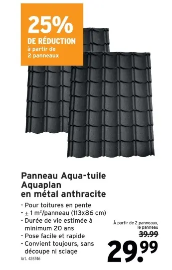 Offre: Panneau Aqua-tuile Aquaplan en métal anthracite