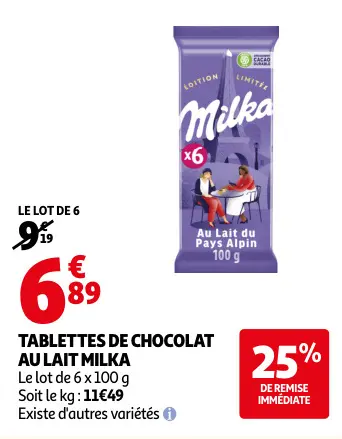 Promotie: Tablettes de chocolat au lait