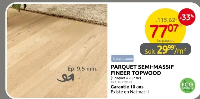 Offre: Parquet semi-massif fineer topwood