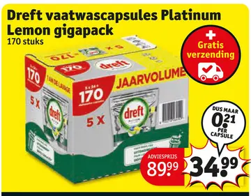 Aanbieding: Dreft vaatwascapsules Platinum Lemon gigapack