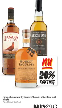 Aanbieding: Famous Grouse whisky, Monkey Shoulder of Aerstone