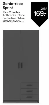 Offre: Garde-robe Sprint 2 portes - couleur anthracite - 200x98,5x50 cm