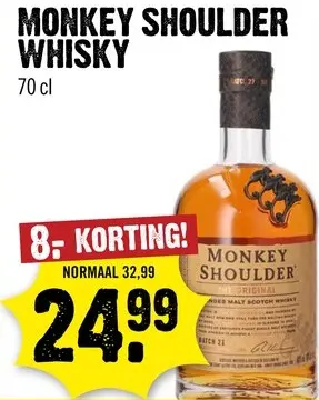 Aanbieding: Monkey Shoulder Blended Malt Whisky 70 cl
