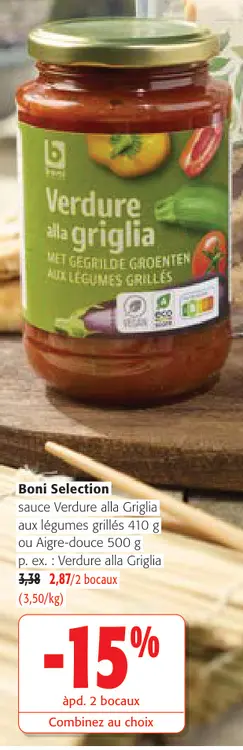 Offre: sauce Verdure alla Griglia aux légumes grillé