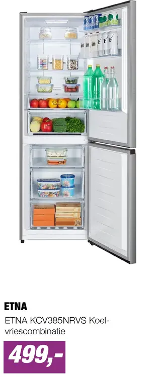 Aanbieding: ETNA KCV385NRVS Koel-vriescombinatie