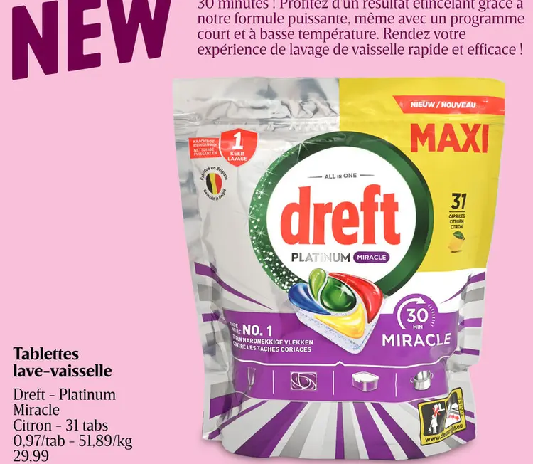 Offre: Tablettes lave-vaisselle Dreft - Platinum Mir