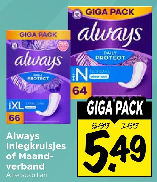 Aanbieding: Always Inlegkruisjes of Maandverband