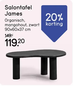 Aanbieding: Salontafel James - zwart - 90x60x37 cm