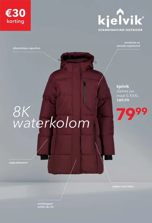Aanbieding: Kjelvik lange dames winterjas gewatteerd bordeauxrood