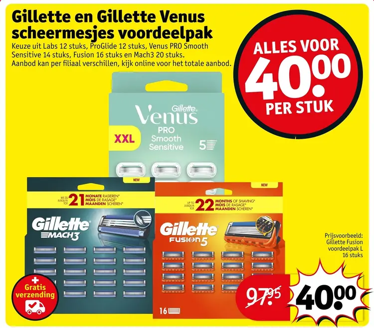 Aanbieding: Gillette en Gillette scheermesjes voordeelpak