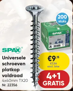 Promotie: Universele schroeven platkop voldraad