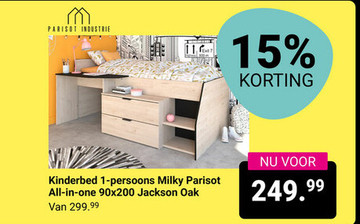 Aanbieding: Kinderbed 1-persoons Milky Parisot All-in-one 90x200 Jackson Oak
