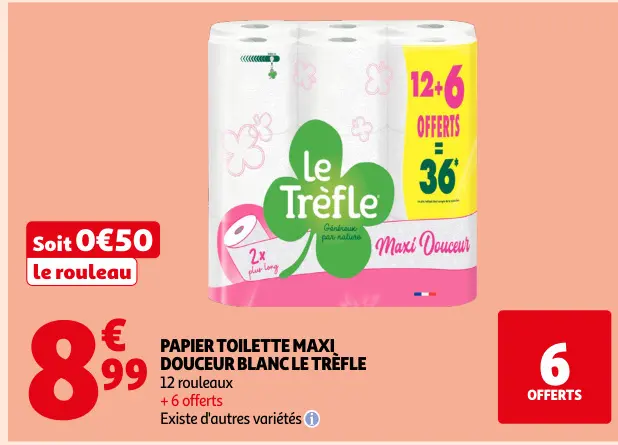 Offre: Papier toilette maxi douceur blanc