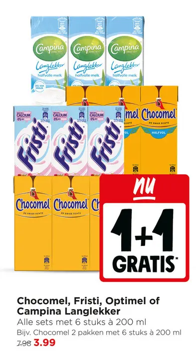 Aanbieding: Chocomel, Fristi, Optimel of Campina Langlekker