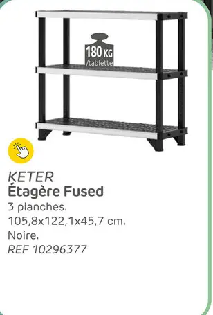 Offre: Etagère keter fused rack 3 étages 122,1x45,7x105,8cm noir