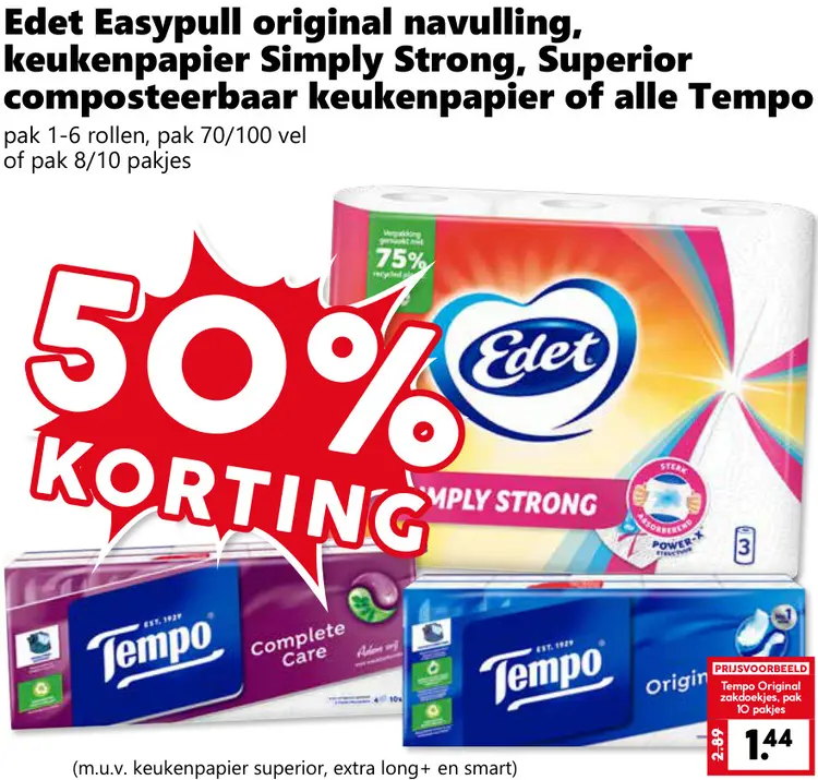 Aanbieding: Easypull original navulling, keukenpapier Simply Strong, Superior composteerbaar keukenpapier of alle Tempo