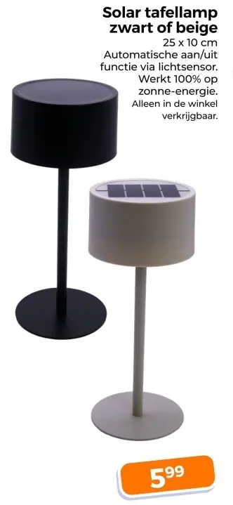 Aanbieding: Solar tafellamp zwart of beige