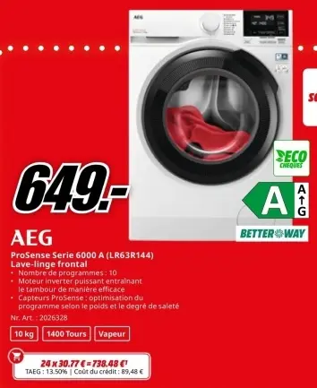 Offre: ProSense Serie 6000 A (LR63R144) Lave-linge frontal