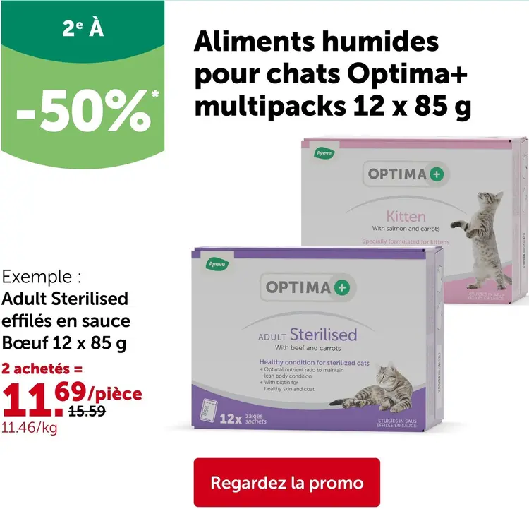 Offre: Optima+ Aliments humides pour chats Optima+ multipacks
