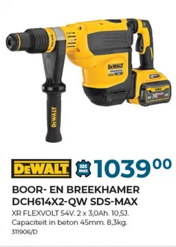 Aanbieding: BOOR- EN BREEKHAMER DCH614X2-QW SDS-MAX