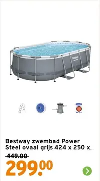 Aanbieding: Bestway zwembad Power Steel ovaal grijs 424x250x100 cm met pomp