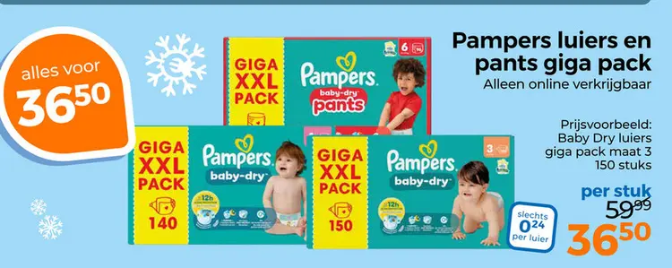 Aanbieding: Pampers luiers en pants giga pack