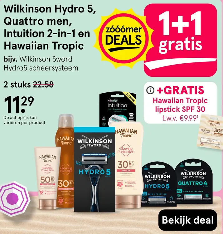 Aanbieding: Hydro 5, Quattro men, Intuition 2-in-1 en Hawaiian Tropic