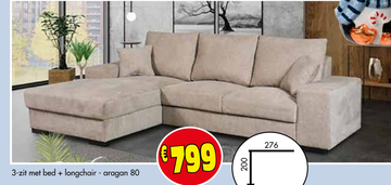 Aanbieding: 3-zit met bed + longchair - aragan 80