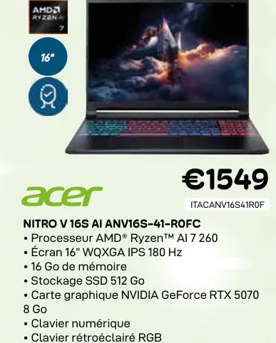 Offre: Acer nitro v 16s ai anv16s-41-rofc