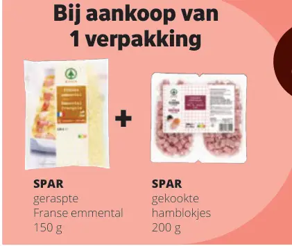 Promotie: geraspte Franse emmental + gekookte hamblokjes
