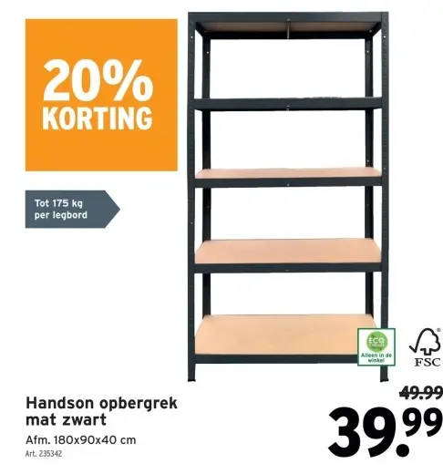 Promotie: Handson opbergrek mat zwart