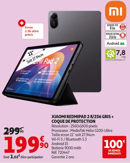 Offre: Xiaomi redmipad 2 8/256 gris + coque de prote