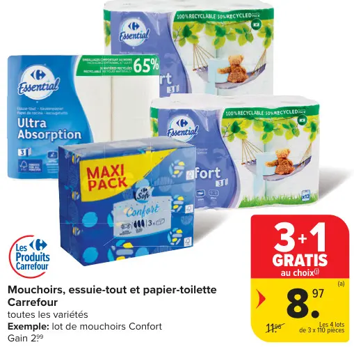 Offre: Mouchoirs, essuie-tout et papier-toilette