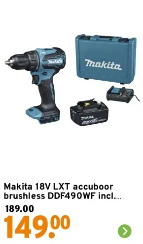 Aanbieding: 18V LXT accuboor brushless DDF490WF