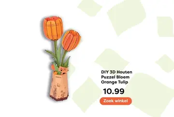 Aanbieding: DIY 3D Houten Puzzel Bloem Orange Tulip