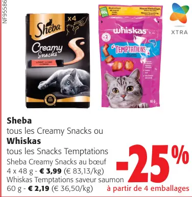 Offre: Sheba Creamy Snacks ou Whiskas Snacks Temptations
