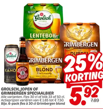 Aanbieding: Grolsch, Jopen of Grimbergen speciaalbier