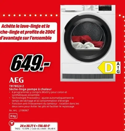 Offre: Sèche-linge pompe à chaleur