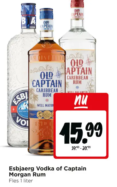 Aanbieding: Esbjaerg Vodka of Captain Morgan Rum