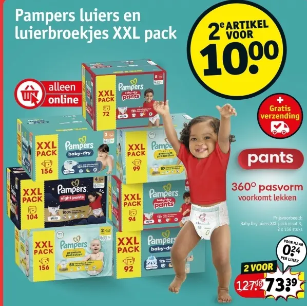 Aanbieding: Pampers luiers en luierbroekjes XXL pack
