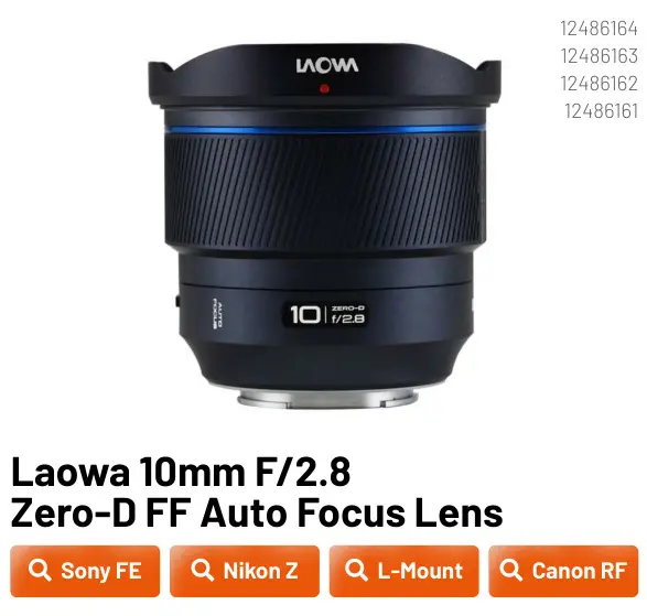 Promotie: Laowa 10mm F/2.8 Zero-D FF Auto Focus Lens