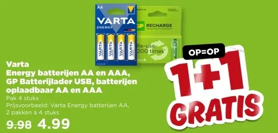 Aanbieding: Energy batterijen AA en AAA, GP Batterijlader USB, batterijen oplaadbaar AA en AAA