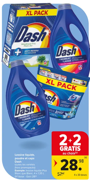 Offre: Lessive liquide, poudre et caps Dash