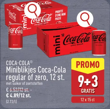 Aanbieding: Miniblikjes Coca-Cola regular of zero