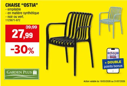 Offre: Garden Plus Ostia chaise de jardin vert