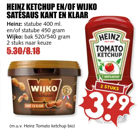 Aanbieding: Heinz ketchup en/of Wijko satésaus kant en klaar