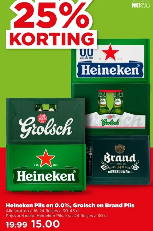 Aanbieding: Heineken Pils en 0.0%, Grolsch en Brand Pils