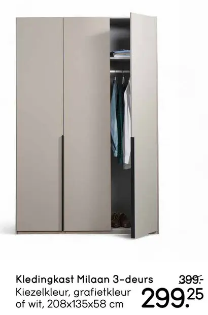 Aanbieding: Kledingkast Milaan 3-deurs